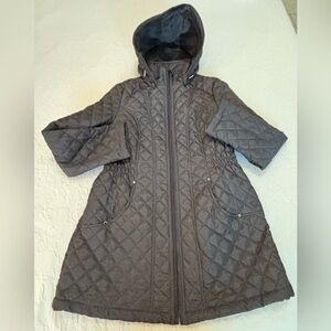 LIZ CLAIBORNE NWT Charcoal Black Quilted Mid-length Coat Hooded Size L